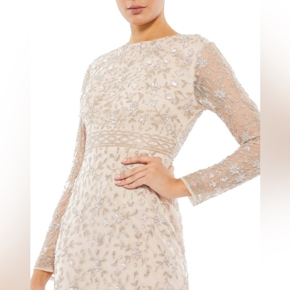 Mac Duggal 10812 NWT BEADED TEA LENGTH DRESS W/ SHEER SLEEVES - Picture 3 of 15